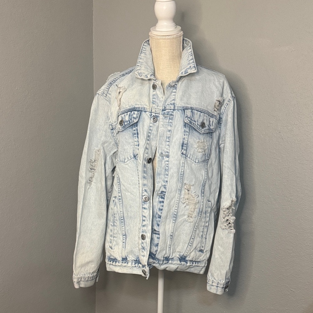 SHEIN Light Blue Distressed Jean Jacket